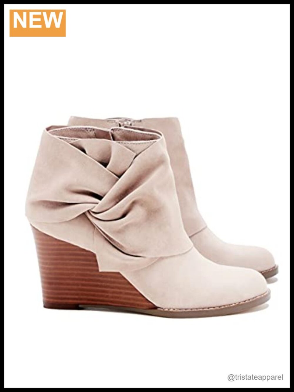 Faux Suede Wedge Booties Ankle Heels Bow Knot Stacked Heeled Winter Dress Shoes